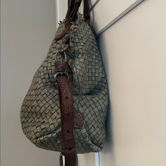 HENRY BEGUELIN WASHED GREEN WOVEN LEATHER SATCHEL - - Picture 2 of 9